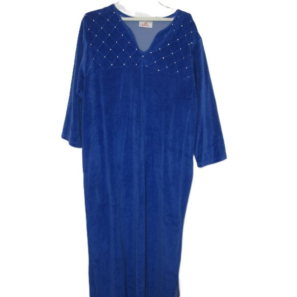 Quacker Factory Size L NEW Velour Sleep Dress Pullover Blue Rhinestones Warm - Picture 1 of 11